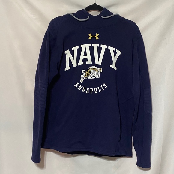 UNDERARMOUR MENS SIZE Large NAVY ANNAPOLIS FLEECE LINED HOODED SWEATSHIRT CLEAN - Picture 2 of 13
